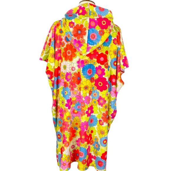 Natural Life Hooded Cover Up OS Pullover Poncho Floral Hippie Mod Retro Beach - Picture 6 of 9